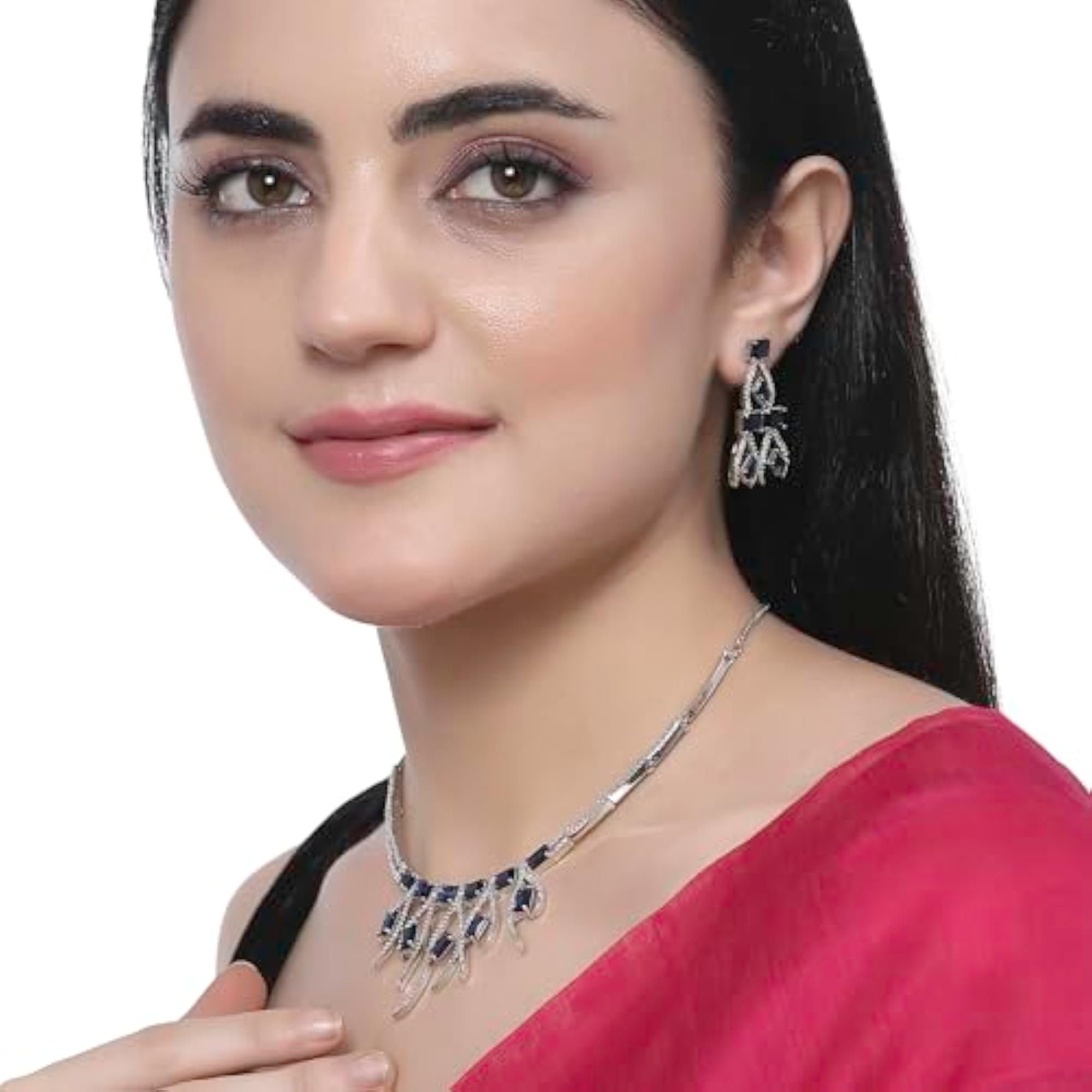 Rhodium-Plated American Diamond Studded Necklace Set